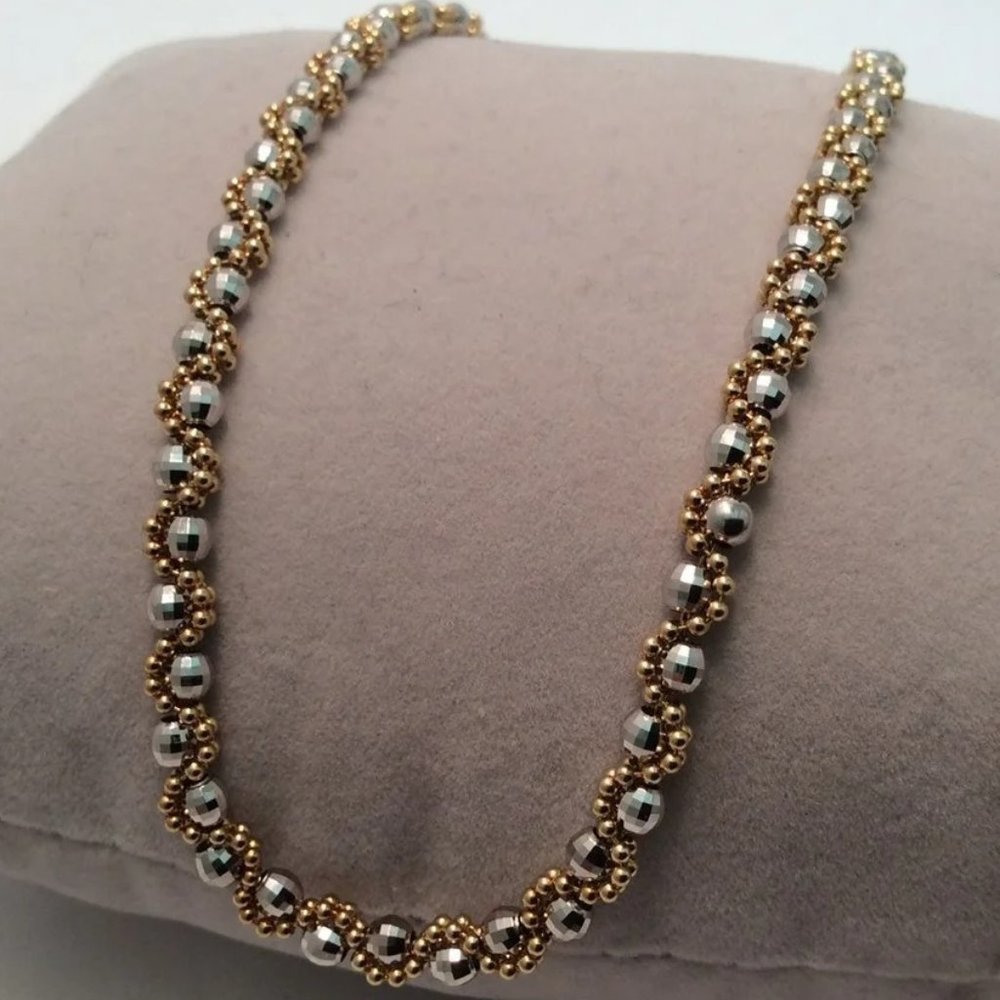 14k Solid Real 2 Tone Yellow/White Gold Disco ball Twisted Beads Ankle Bracelet